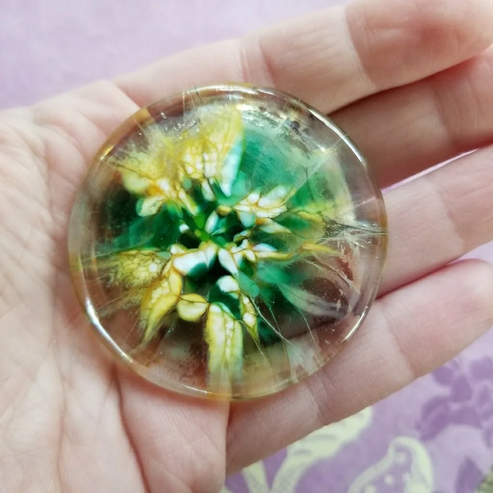 Handmade glass brooch pin stained glass green yellow hand crafted